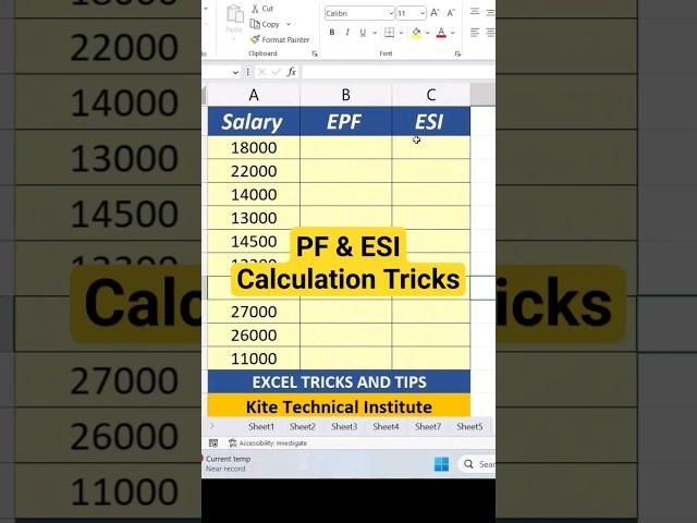 PF and ESI Calculation in Excel Tricks #shorts #salarysheet #exceltricks