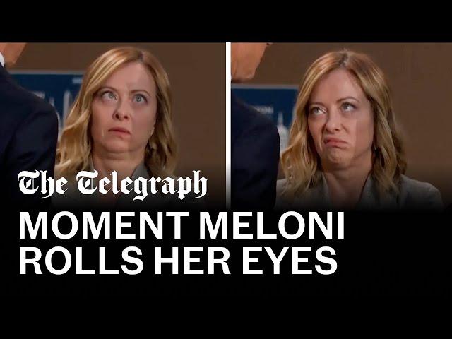 Giorgia Meloni rolls eyes at Biden's tardiness