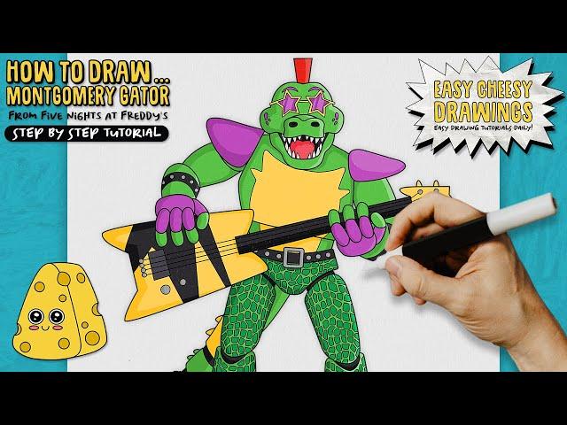 How to Draw MONTGOMERY GATOR  (Five Nights at Freddy's) | Easy Step-By-Step Drawing Tutorial