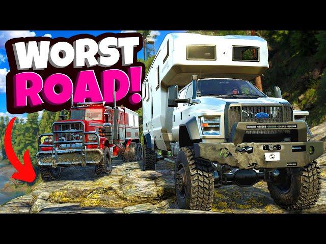 We Drove the BIGGEST TRUCKS on a TERRIBLE Road in Snowrunner Mods!