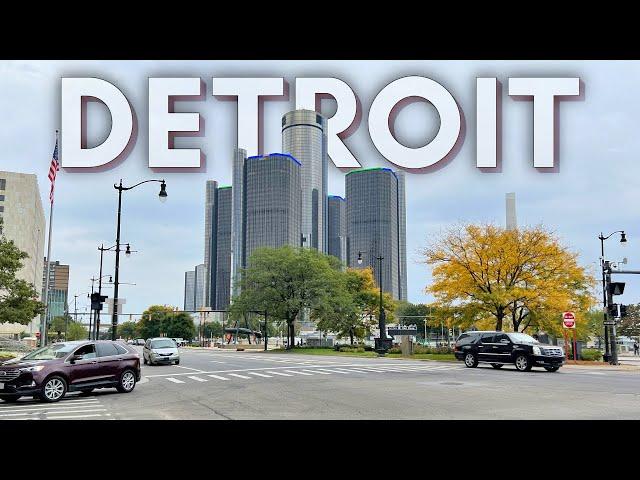 Driving in and around Downtown Detroit, Michigan USA - 4k