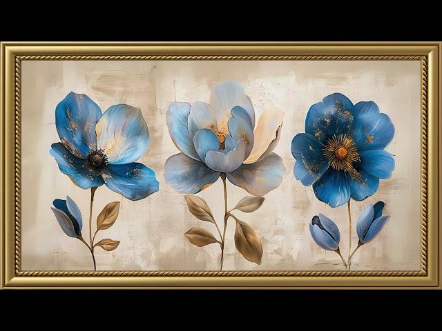 Vintage Blue Flowers Painting | Gold Frame TV Art Screensaver for TV Wallpaper