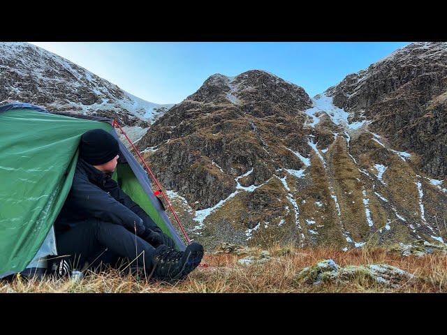 Winter Camping at a Hidden Lochan in the Mountains