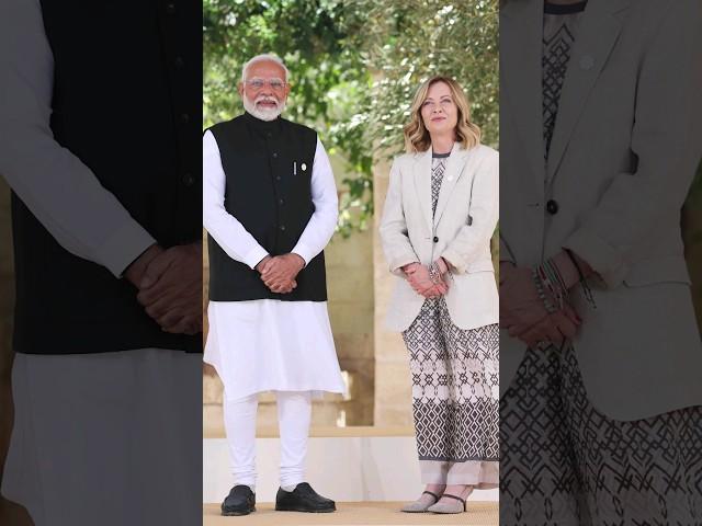 PM Modi receives a warm welcome by Italian PM Giorgia Meloni at G7 Summit | #shorts