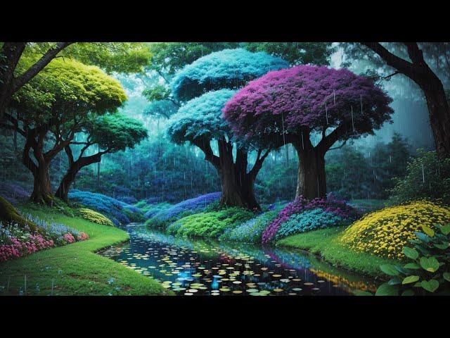 Soothing Journey to World of Tranquility and Peace - Contemplate Magical Forest With Sound of Rain