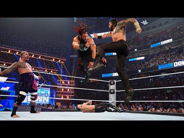 WWE Jacob Fatu is attacked by Roman Reigns Roman Reigns vs Solo Sikoa vs Jacob Fatu 9 Sept 2024