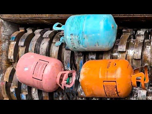 Fast Crushing & Shredding LNG Gas Cylinder And Other Metal Items With Biggest Monster Shredder