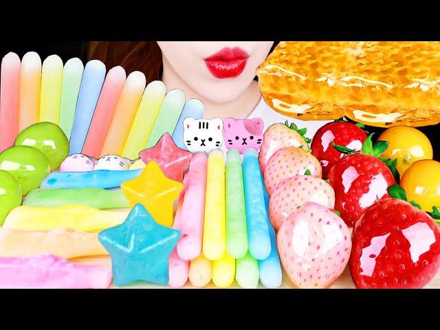 ASMR STAR JEWELRY CANDY JELLY, FRUIT TANGHULU, WAX BOTTLE STICK CANDY RAINBOW EATING SOUNDS MUKBANG