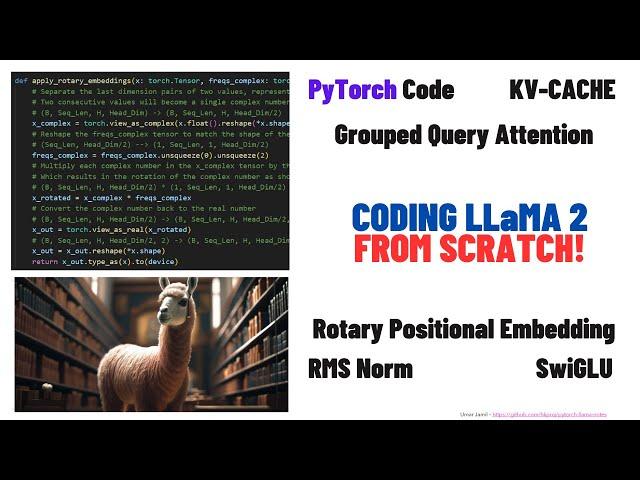 Coding LLaMA 2 from scratch in PyTorch - KV Cache, Grouped Query Attention, Rotary PE, RMSNorm