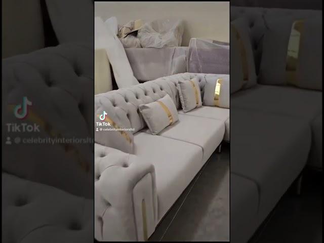 Elevate your living space with the Genova Corner Sofa in luxurious cream velvet and stunning gold