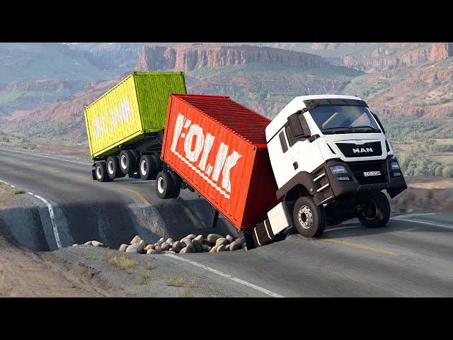 Cars vs Ditch Trap Challenge & Log Bridge in BeamNG Drive!