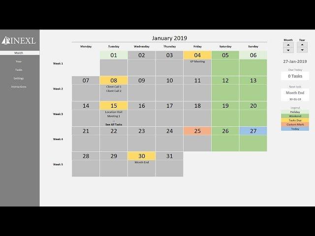 Excel Perpetual Calendar & Task Manager Template