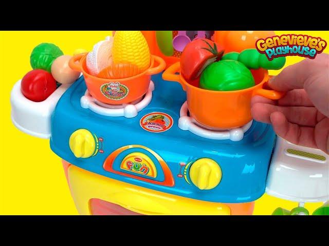 Learn Food Names with a Toy Kitchen Playset and Velcro Foods!