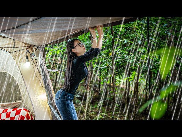 SOLO CAMPING IN HEAVY RAIN️ WITH LUXURY TENTㅣRAINY CAMP | NATURE SOUND