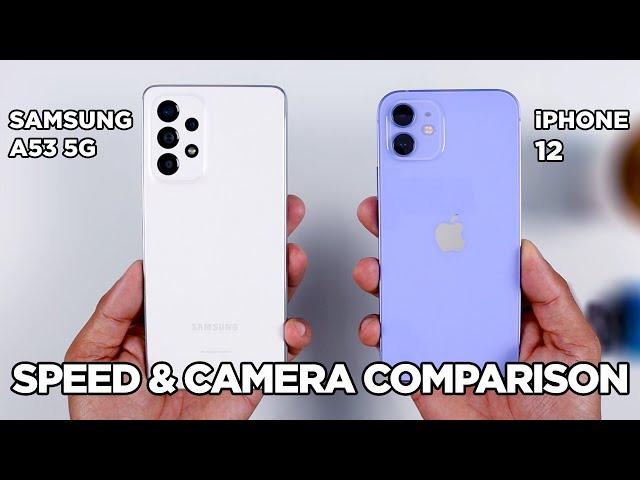 Samsung A53 vs iPhone 12 SPEED TEST & CAMERA Comparison | Zeibiz