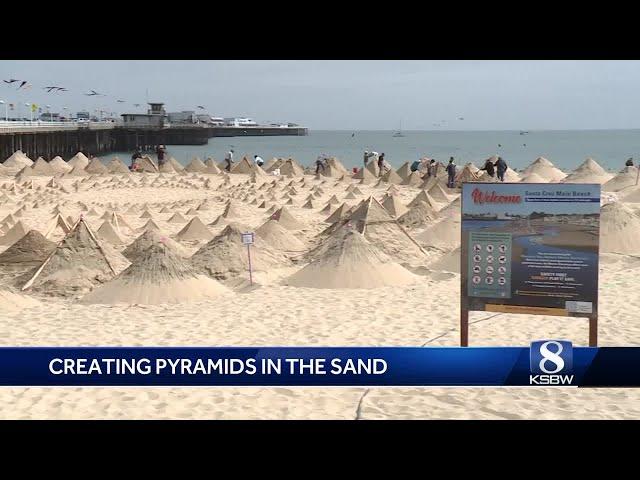 Father-son duo build hundreds of pyramids on a Santa Cruz beach