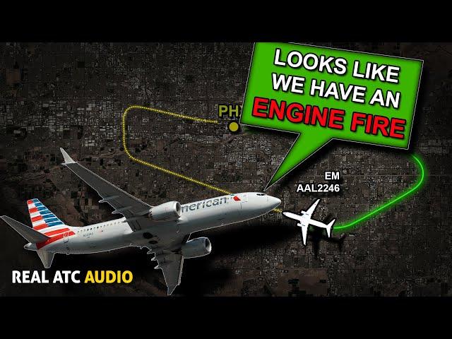 One more. American Boeing 737MAX ENGINE FIRE on takeoff. REAL ATC