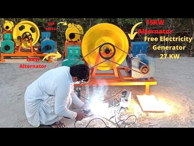 Free Electricity Generator 2 Alternator 15KW And 12KW & 3HP Electric Motor 100 KG Flywheel Free Ener