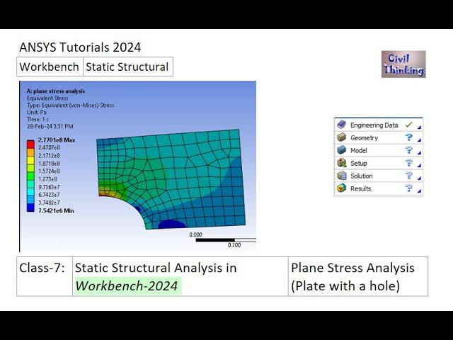 Static Structural Analysis in Ansys Workbench 2024  Plane Stress Analysis