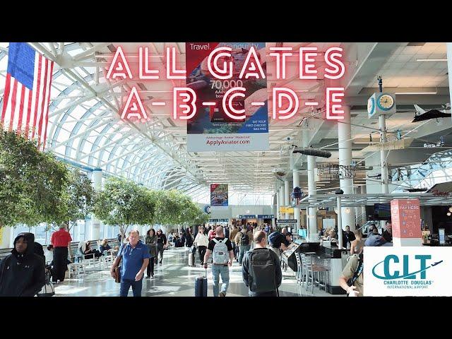 Charlotte Douglas Int'l Airport (CLT) All Gates A-B-C-D-E Walking Tour, Central Atrium (4K)