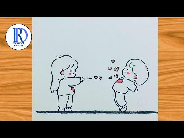 Drawing loving couple| Couple drawing ideas| Easy drawing ​⁠@DrawingRanjay