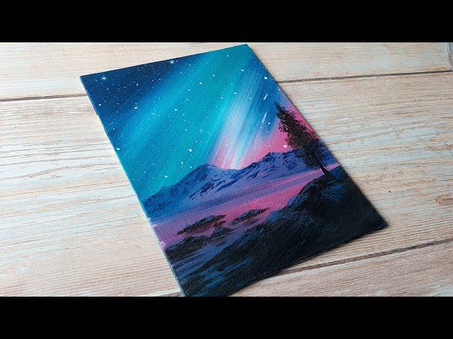 super easy northern lights night sky / easy acrylic painting for beginners ️