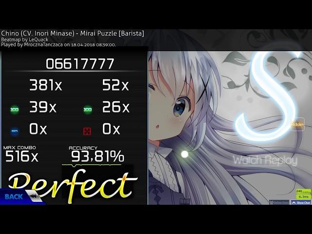 [osu!] [Only mouse] Chino (CV. Inori Minase) - Mirai puzzle [Barista] + HD