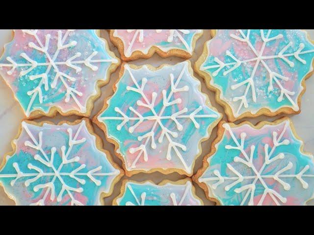 Satisfying Real Time Sugar Cookie Decorating with Royal Icing: Pastel Snowflakes