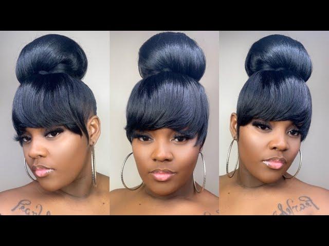 EASY $10 TOP KNOT BUN & BANGS | CUTE HAIRSTYLES FOR BLACK GIRLS |Tatiaunna