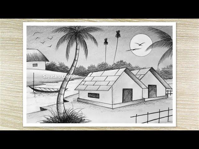 How to draw a beautiful landscape with pencil, Easy Pencil Drawing for Beginners