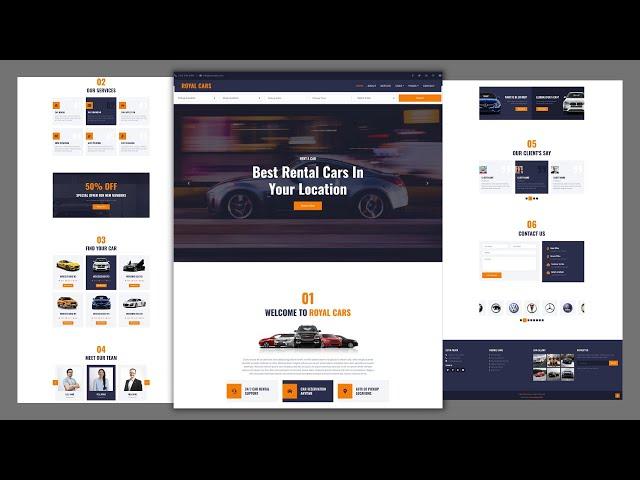 Complete Responsive Car Rental Website Template Design -HTML -CSS - JS -100% Free -Free Website Code