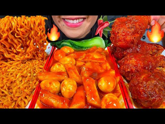 ASMR SPICY NOODLES, TTEOKBOKKI, FISH CAKE, EGGS, FRIED CHICKEN MASSIVE Eating Sounds