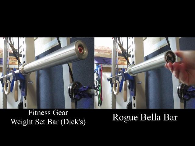 Spin Test: Rogue's Bella Bar vs Fitness Gear barbell (from Dicks Sporting Good's 300lbs weight set)