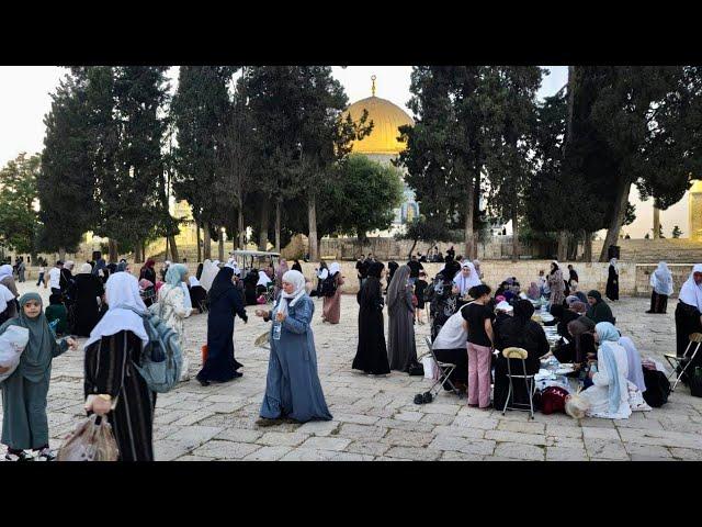 Spiritual scene in Al-Aqsa Mosque during Maghreb Adhan