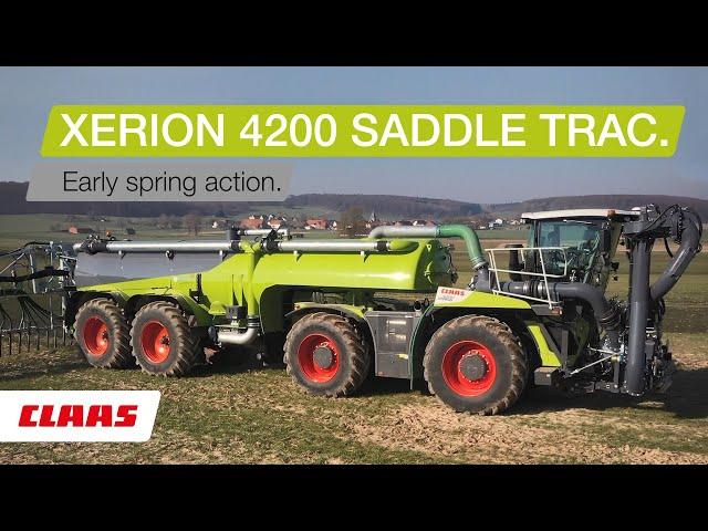 CLAAS XERION 4200 SADDLE TRAC. Early spring action.