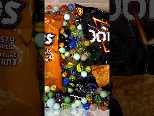 Satisfying Marble ASMR | Can 555 Marbles Open Bags of Doritos? #asmr #marblerun