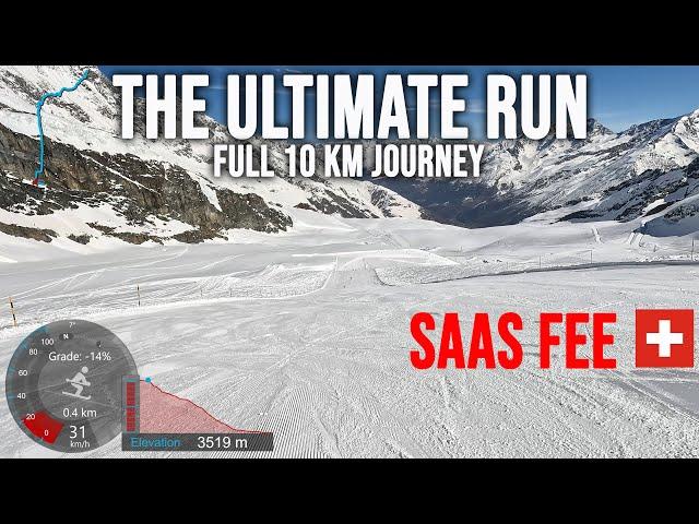 [4K] Skiing Saas Fee, The Ultimate Run - 10 km Tour via Spielboden, Wallis Switzerland, GoPro HERO11