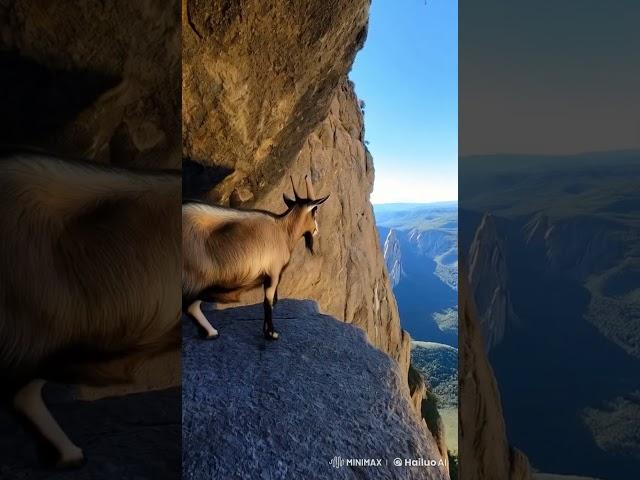 Mountain Goat in a Cave by a Steep Cliff ️ #wildlife #animals #nature