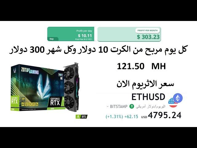 اربح كل يوم 10 دولار من كرت شاشة Zotac  RTX 3090 للحصول على 121 الهاش في تعدين الاثريوم