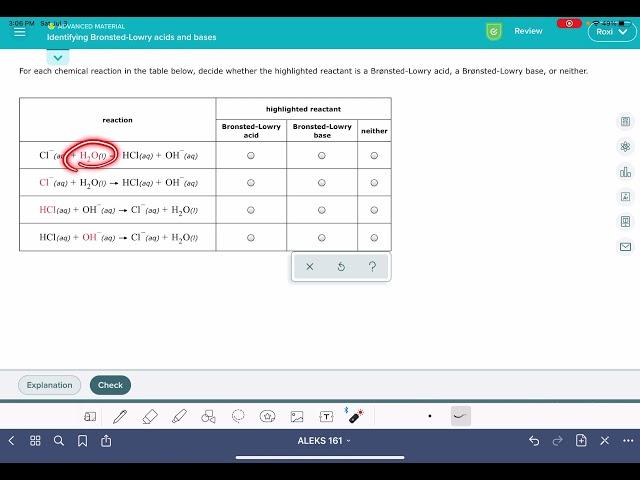 ALEKS: Identifying Brønsted-Lowry acids and bases