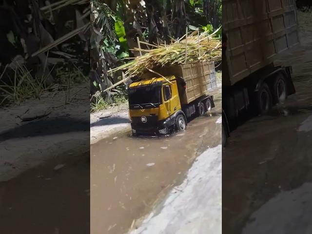 Rc truk fuso muatan jerami melewati banjir #mobiltruk #trukoleng #miniaturtruk #rctruck