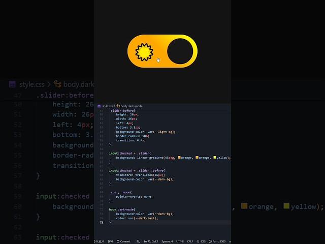  CSS Dark Mode Toggle with Sun & Moon | HTML CSS Animation  #coding #animatedbutton #webdesign