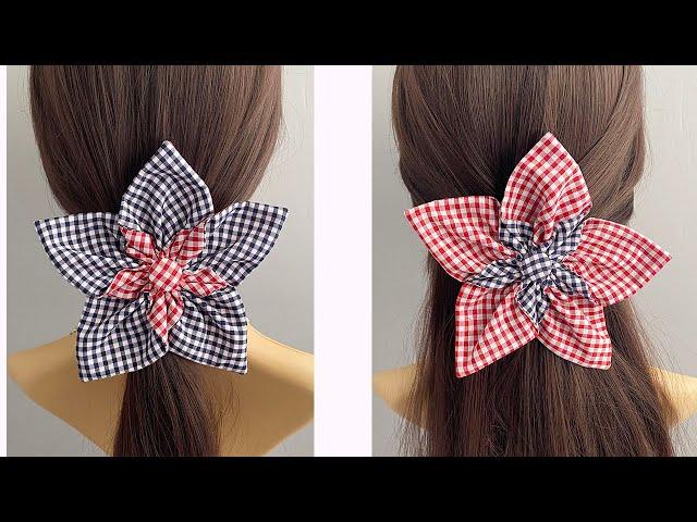 How to make Fabric Flower Hair Clips | Contrast two Colour Flower Hair Bobble | Flor de tecido