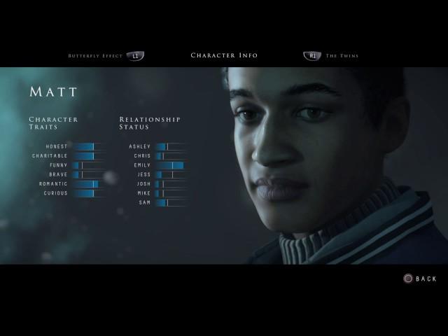 Until Dawn | Matt Status Screen