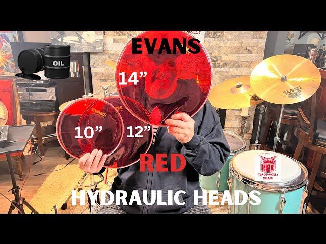 Review And Demo Of Evans Red Hydraulic Drum heads - 10,12,14 inch with oil between the ply’s