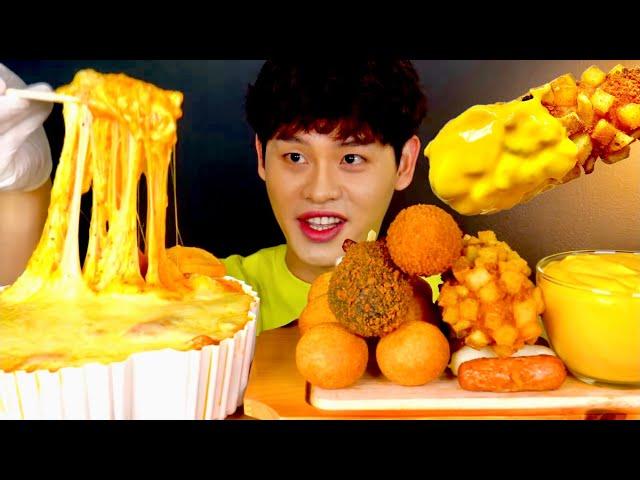 ASMR  x 3 엽기로제떡볶이 바삭한 명랑핫도그 치즈소스 찍먹방~!! Cheese Rose Tteokbokki With Crispy Corn Dog MuKBang~!!