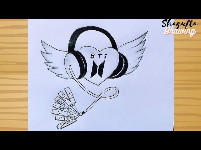 BTS  heart Drawing - pencil sketch / BTS name ring Drawing / BTS Army - Drawing Tutorial easy