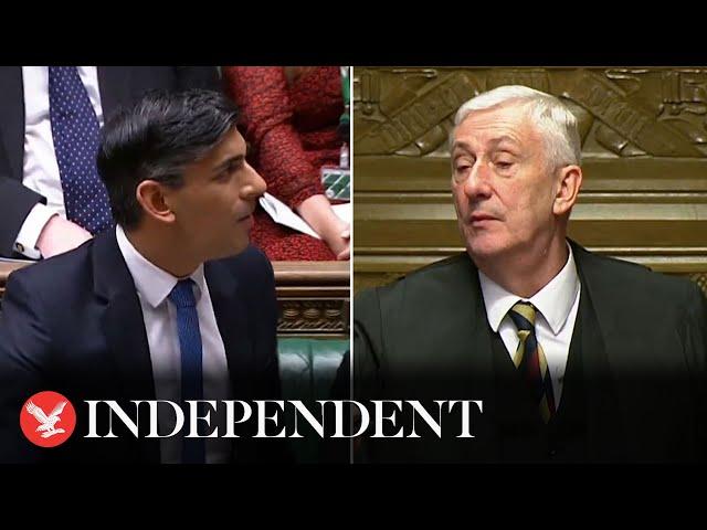 ‘When I stand up, you sit down’: House speaker warns Rishi Sunak during heated PMQs