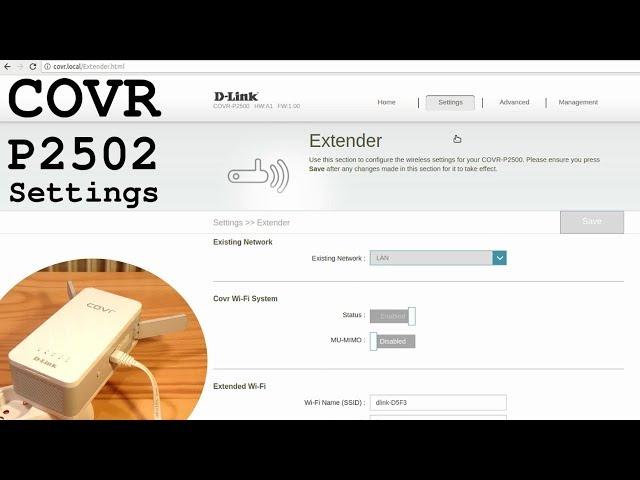 D-Link COVR-P2502 • Control Panel Access and Settings Overview