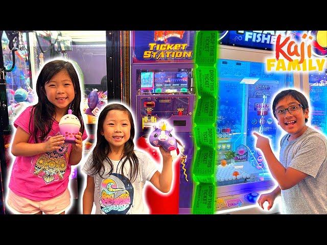 Ryan and His Sisters Win SO MANY Arcade Prizes!